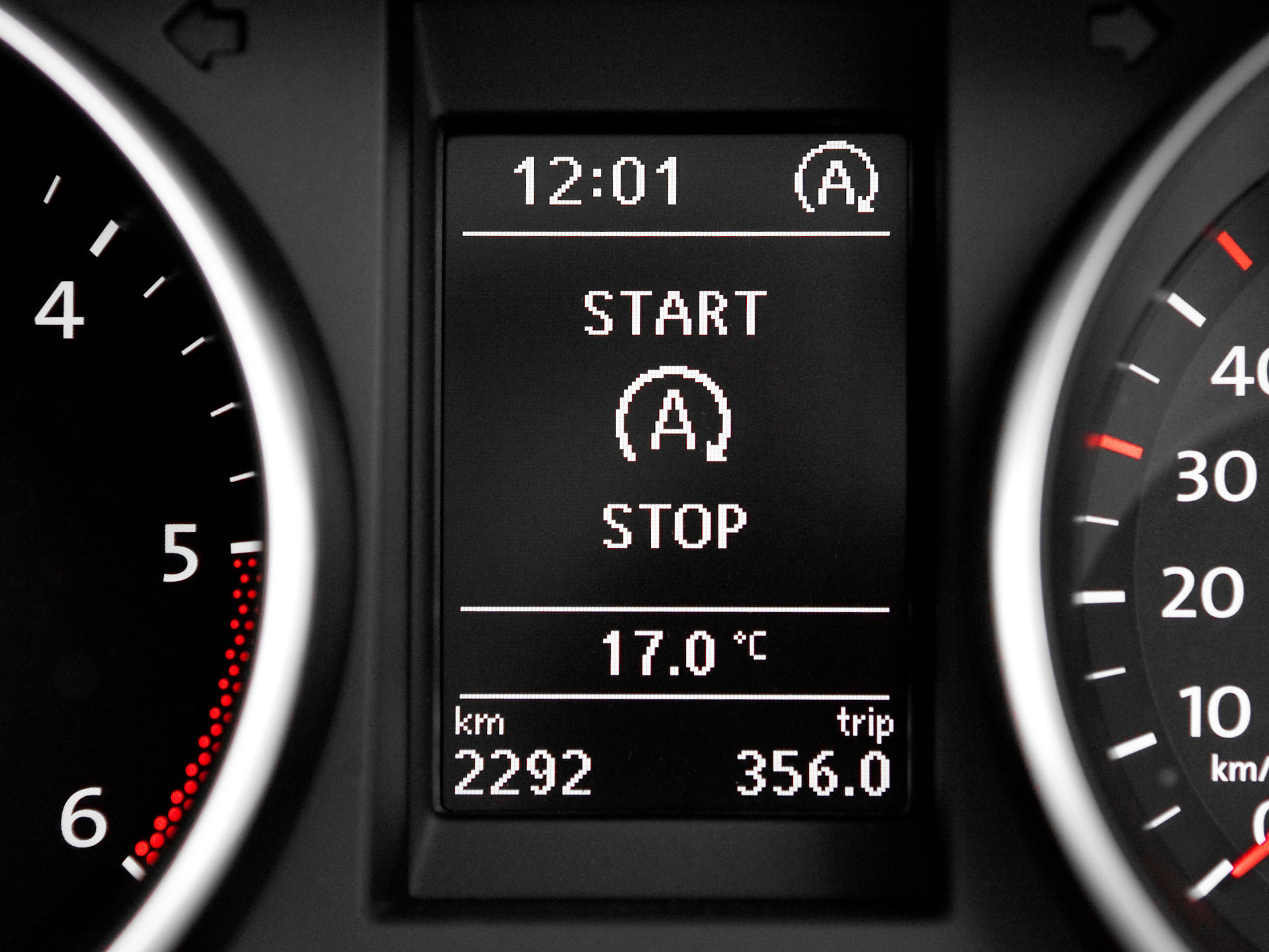 Car dashboard view of start stop