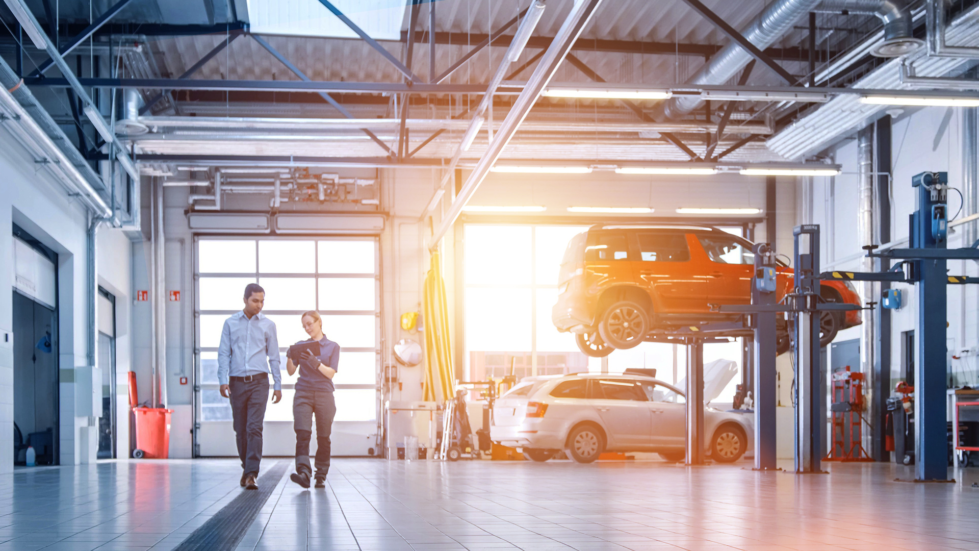 Cars in a mechanic shop